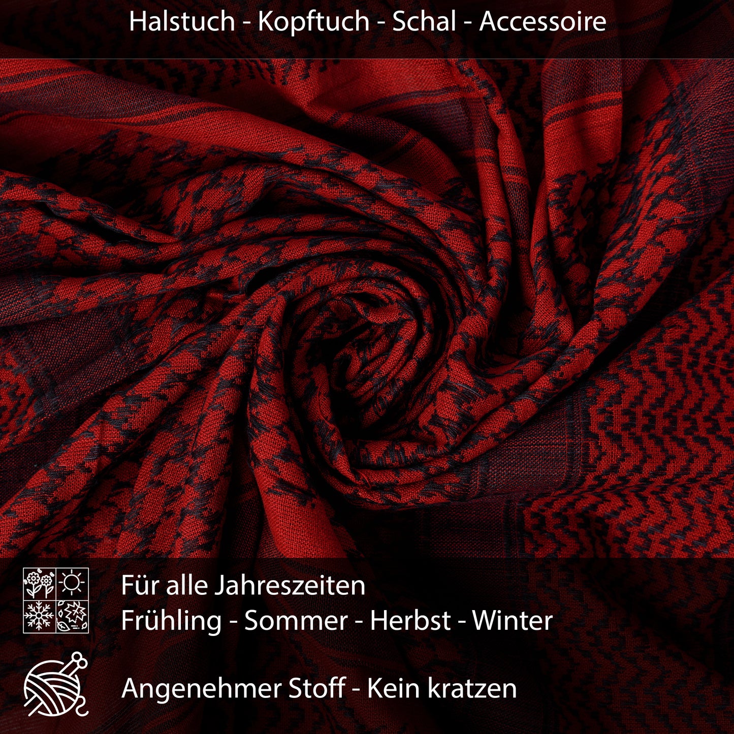 Palästinensertuch Shemagh Kufiya in Bordeaux Rot Schwarz - Wild-Clothing