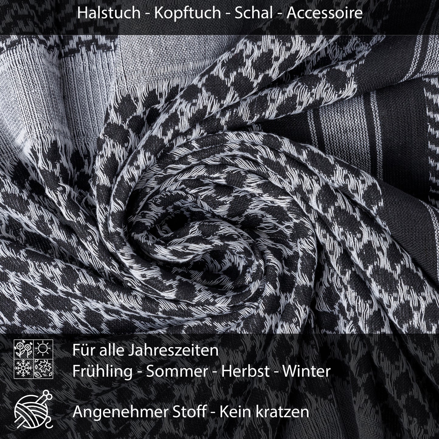 Palästinensertuch Shemagh Kufiya in Schwarz Weiß - Wild-Clothing