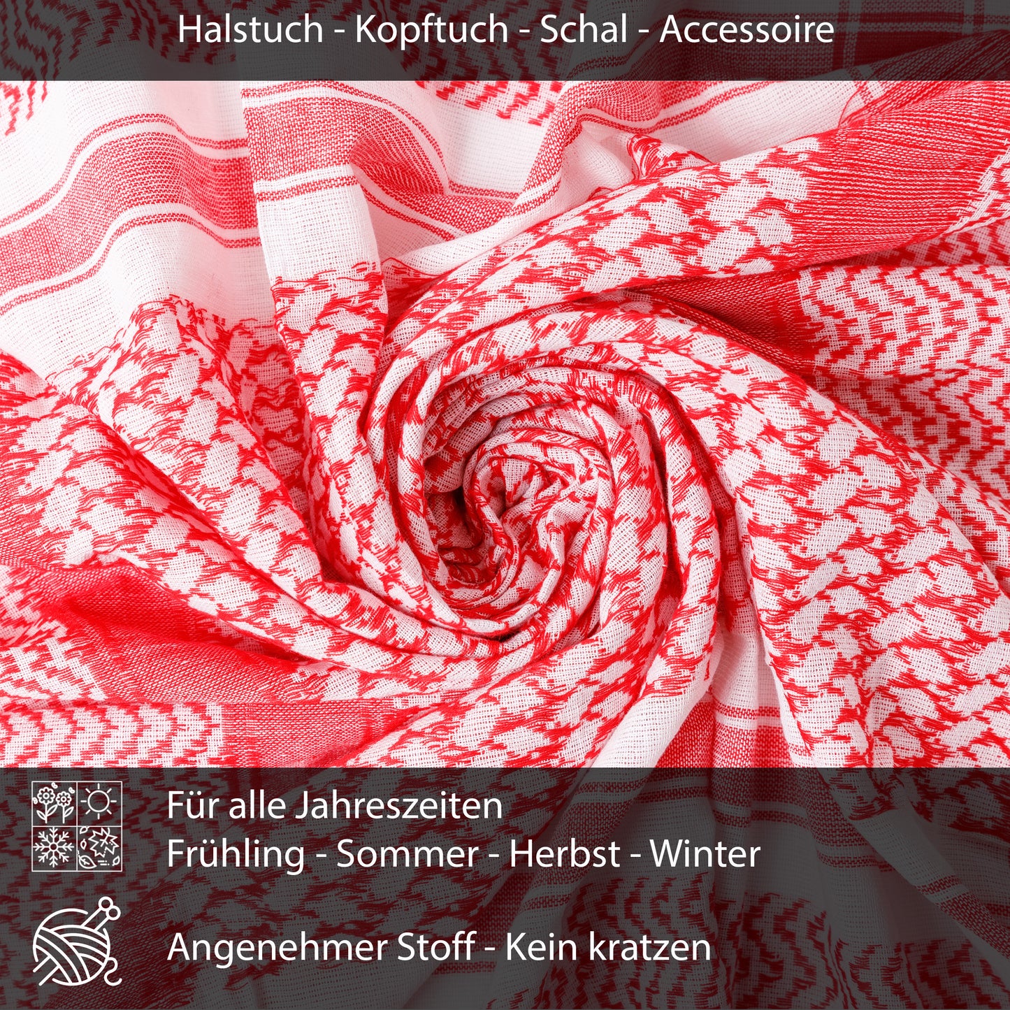 Palästinensertuch Shemagh Kufiya in Rot Weiß - Wild-Clothing