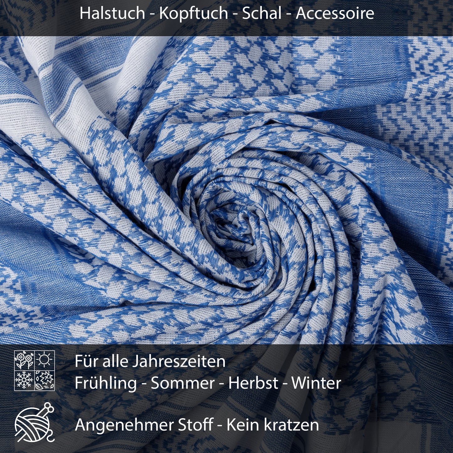 Palästinensertuch Shemagh Kufiya in Blau Weiß - Wild-Clothing