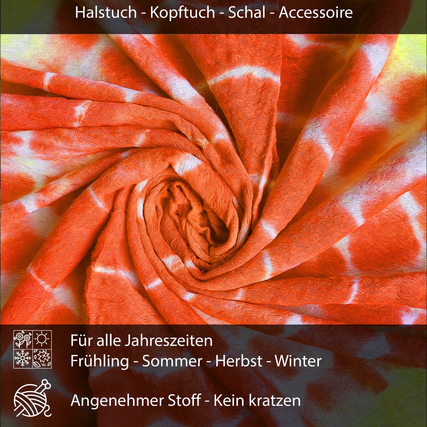 Palästinensertuch Shemagh Kufiya in Orange Gelb Tie Dye