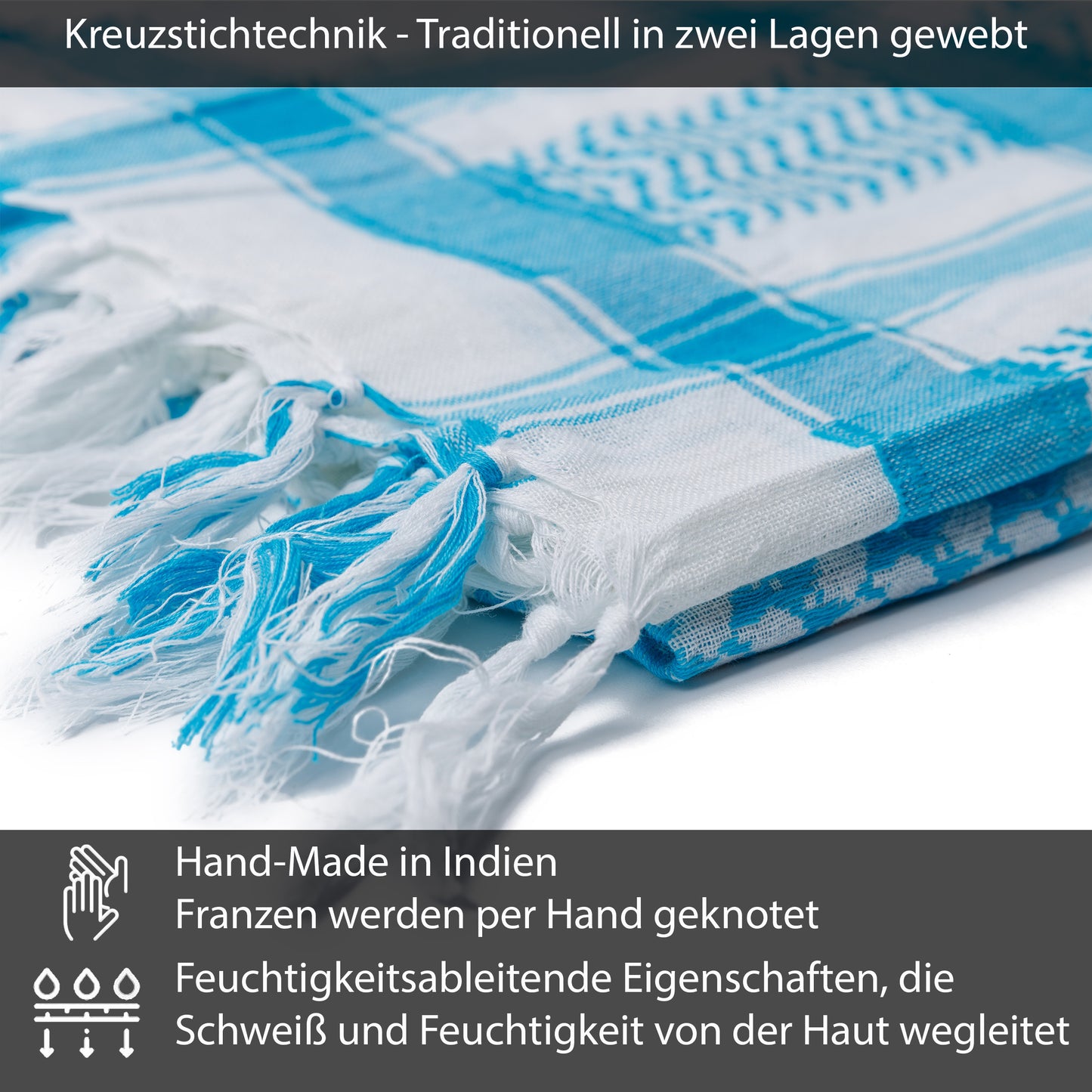 Palästinensertuch Shemagh Kufiya in Weiß Türkis - Wild-Clothing