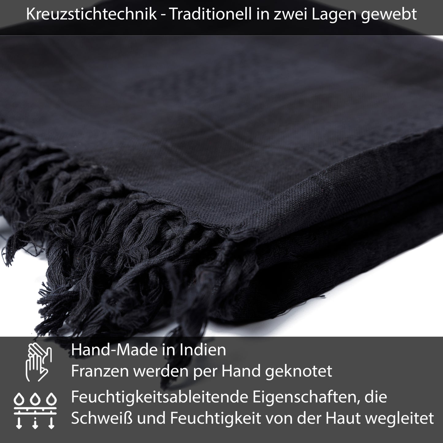 Palästinensertuch Shemagh Kufiya in Schwarz Schwarz