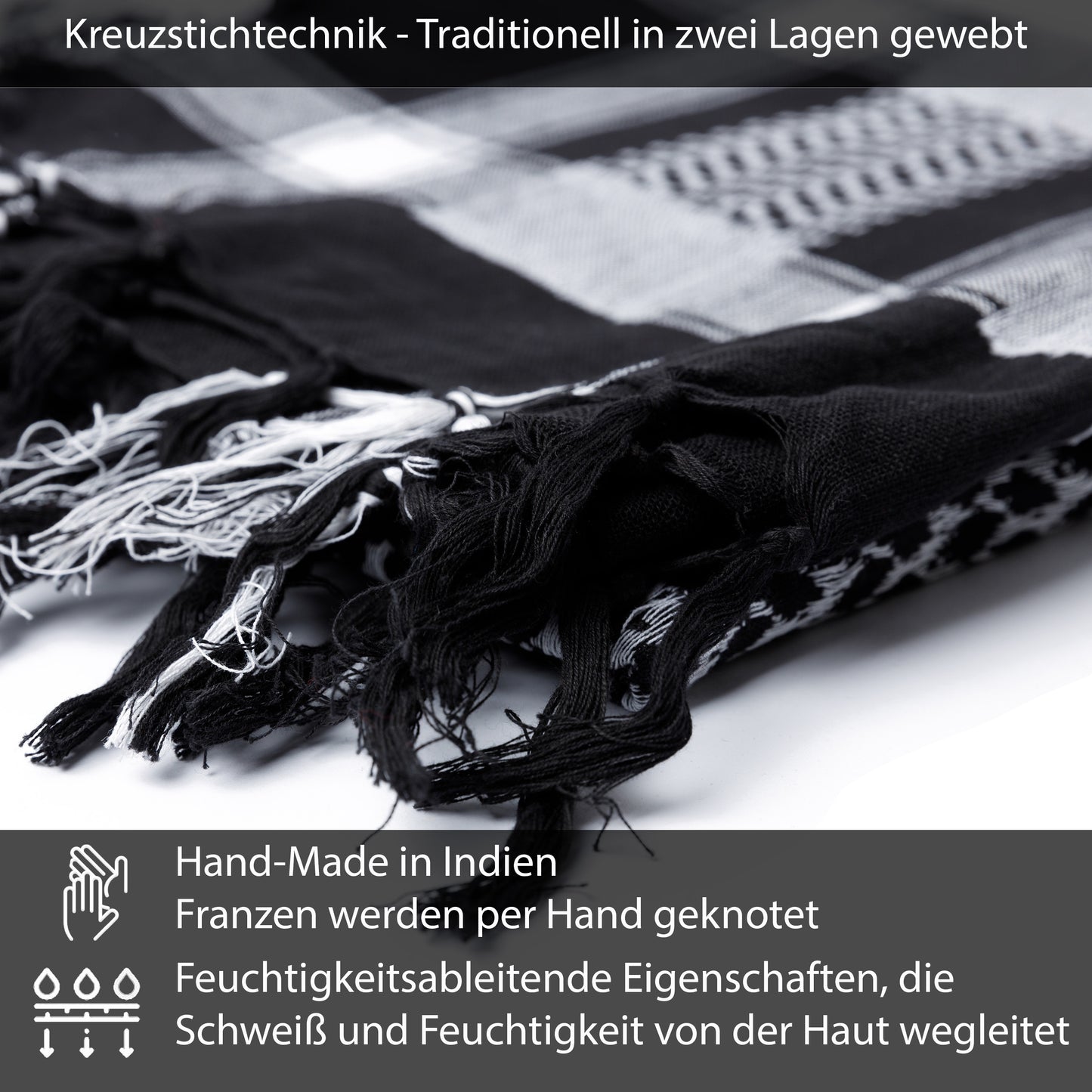 Palästinensertuch Shemagh Kufiya in Schwarz Weiß - Wild-Clothing