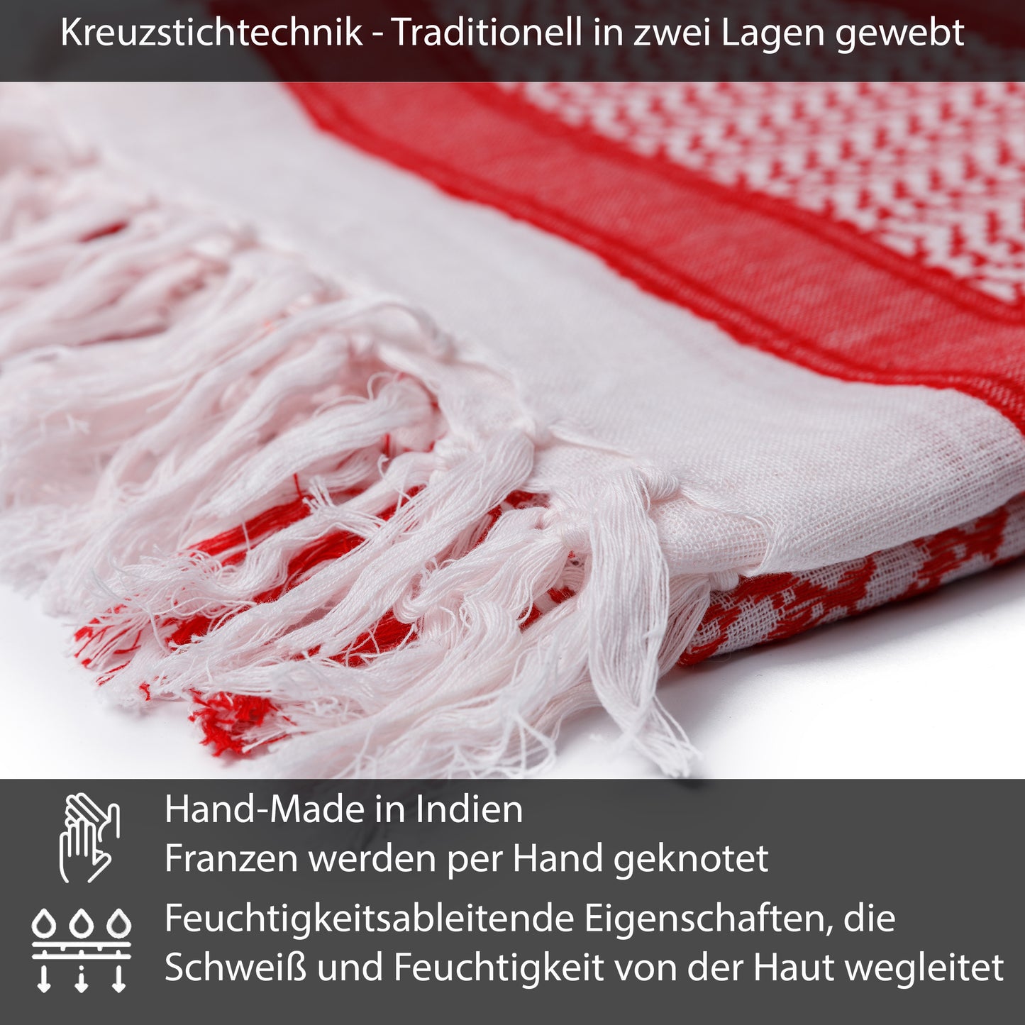 Palästinensertuch Shemagh Kufiya in Rot Weiß - Wild-Clothing
