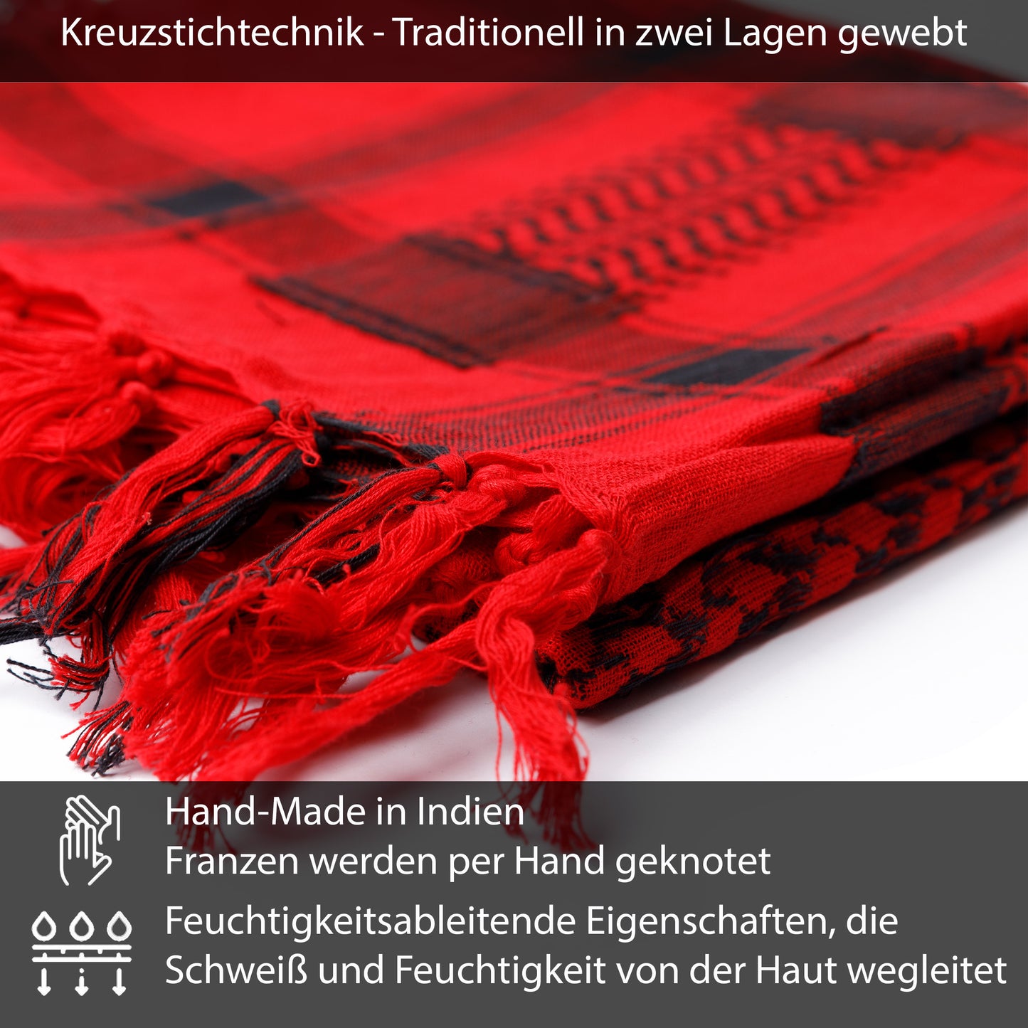 Palästinensertuch Shemagh Kufiya in Schwarz Rot