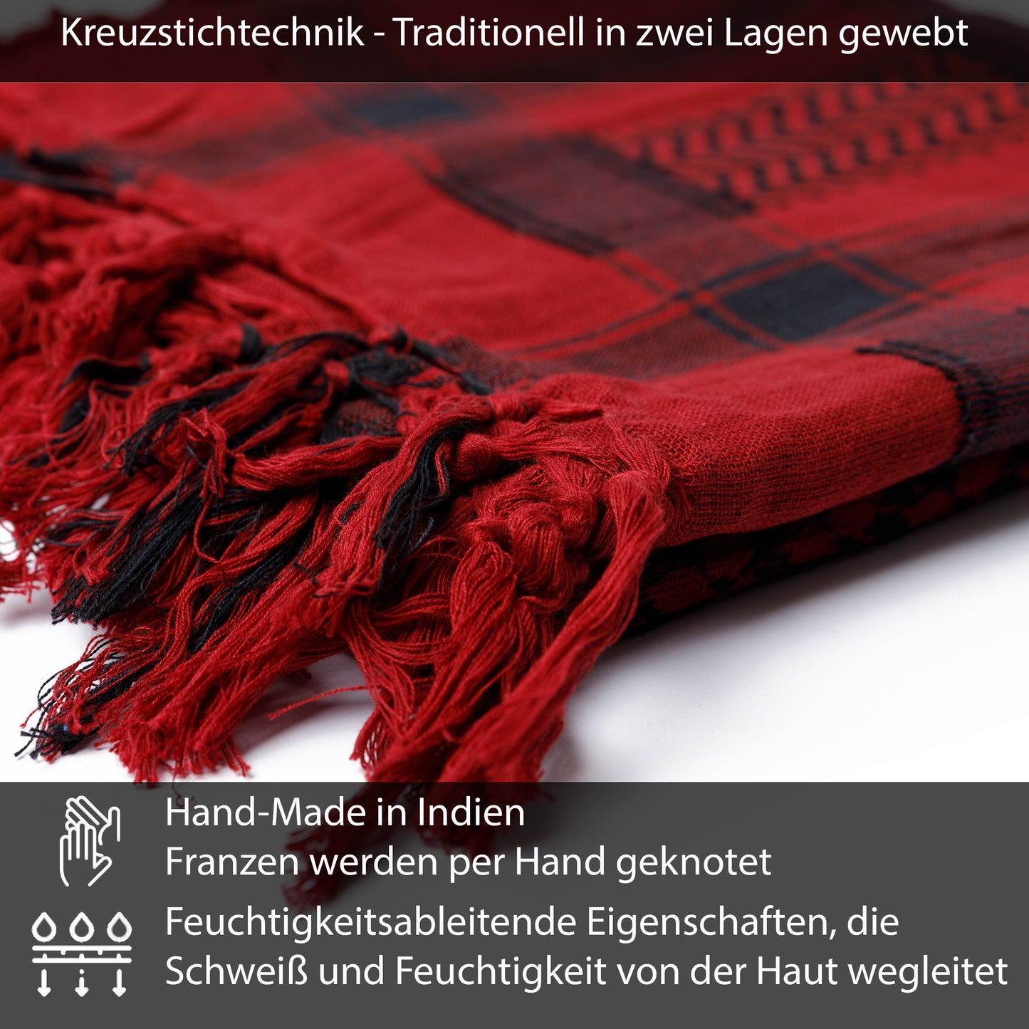 Palästinensertuch Shemagh Kufiya in Bordeaux Rot Schwarz - Wild-Clothing