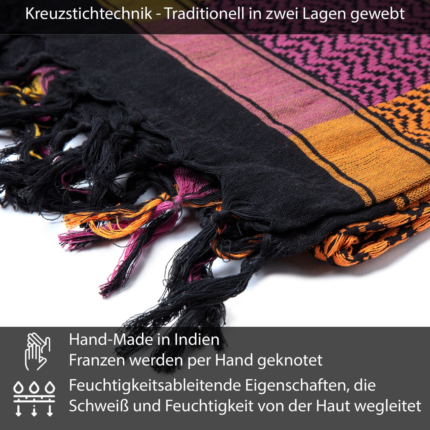 Palästinensertuch Shemagh Kufiya in Schwarz Regenbogen