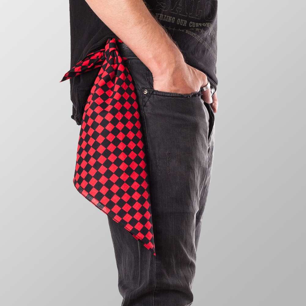 Bandana Halstuch Schwarz Rot Schachbrett Kariert 55 cm x 55 cm - Wild-Clothing