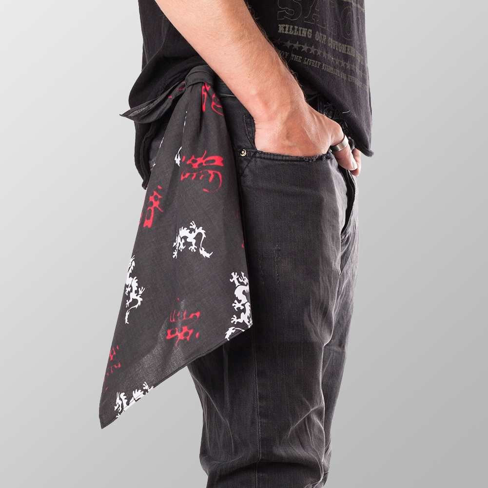 Bandana Halstuch Schwarz Drachen und Schriftzeichen 55 cm x 55 cm