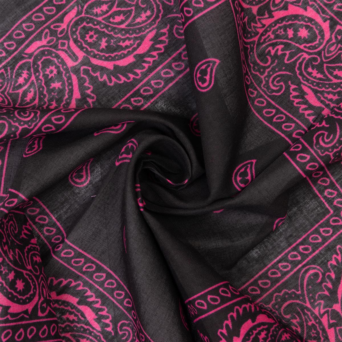 Schwarzes Baumwoll Bandana mit pinkem Paisley Muster