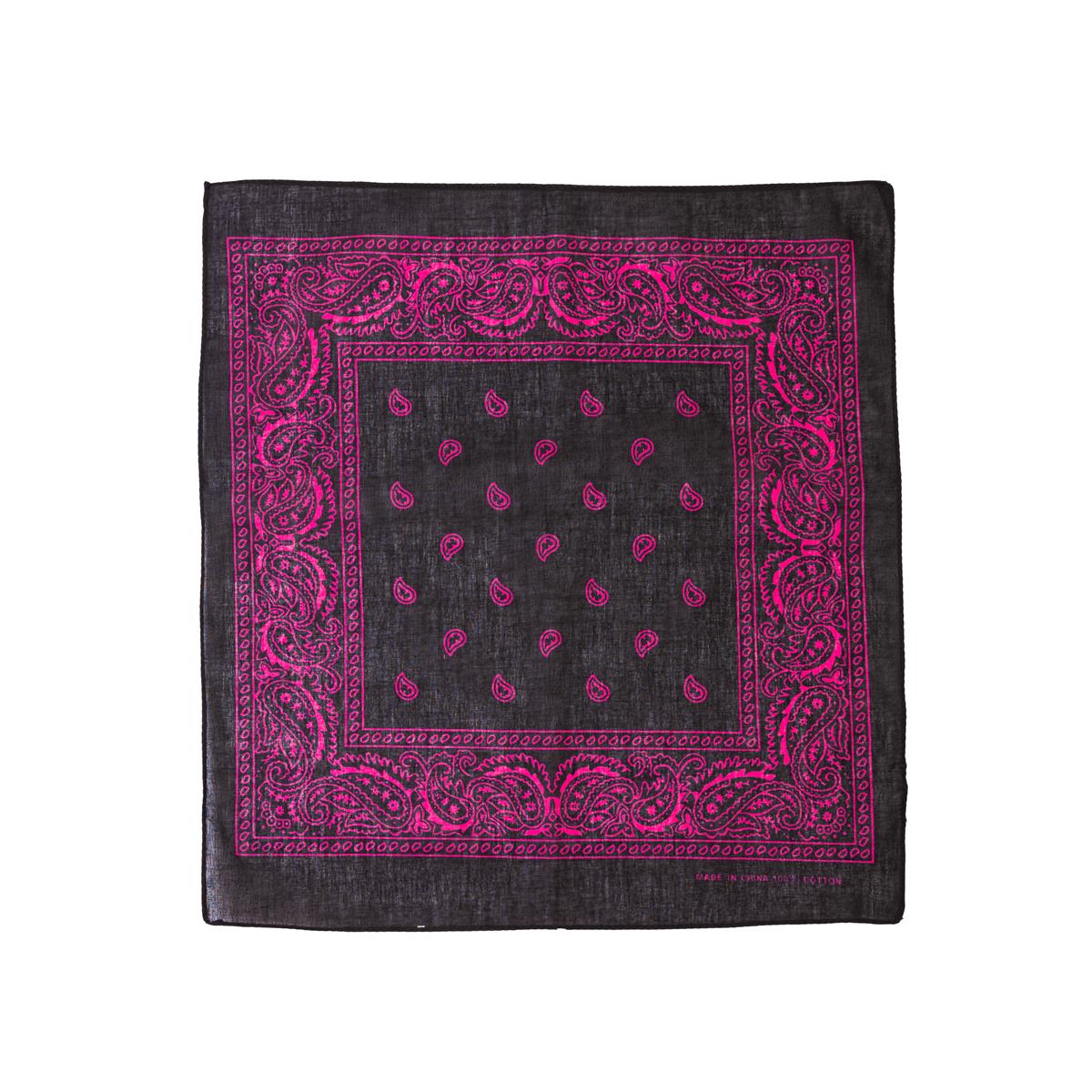 Schwarzes Baumwoll Bandana mit pinkem Paisley Muster