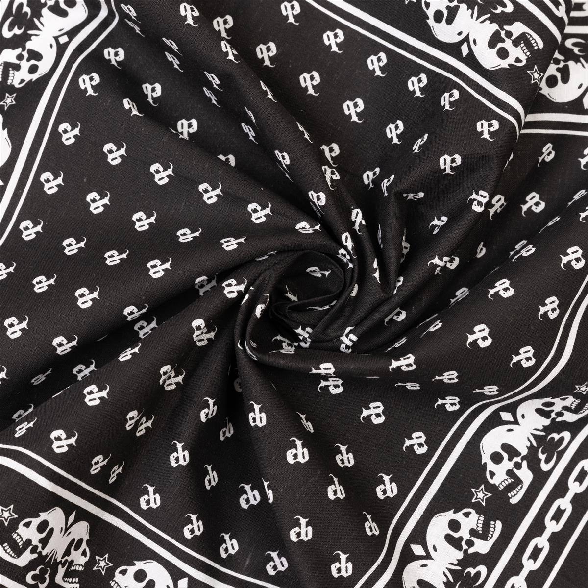 Bandana Halstuch Schwarz Emilbuls Totenkopf Anker mit Aufdruck 55 cm x 55 cm