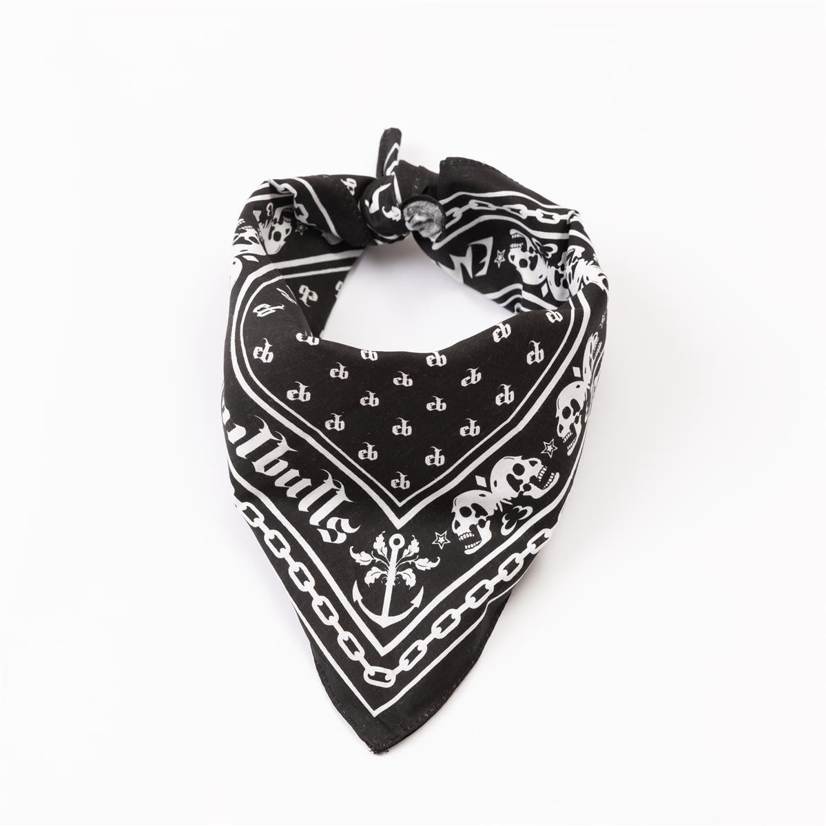 Bandana Halstuch Schwarz Emilbuls Totenkopf Anker mit Aufdruck 55 cm x 55 cm