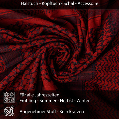 Palästinensertuch Shemagh Kufiya in Bordeaux Rot Schwarz - Wild-Clothing
