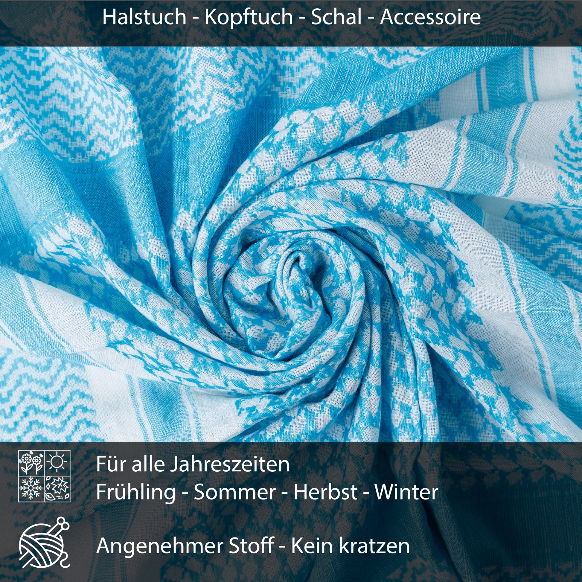Palästinensertuch Shemagh Kufiya in Weiß Türkis - Wild-Clothing