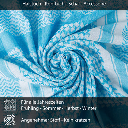 Palästinensertuch Shemagh Kufiya in Weiß Türkis - Wild-Clothing