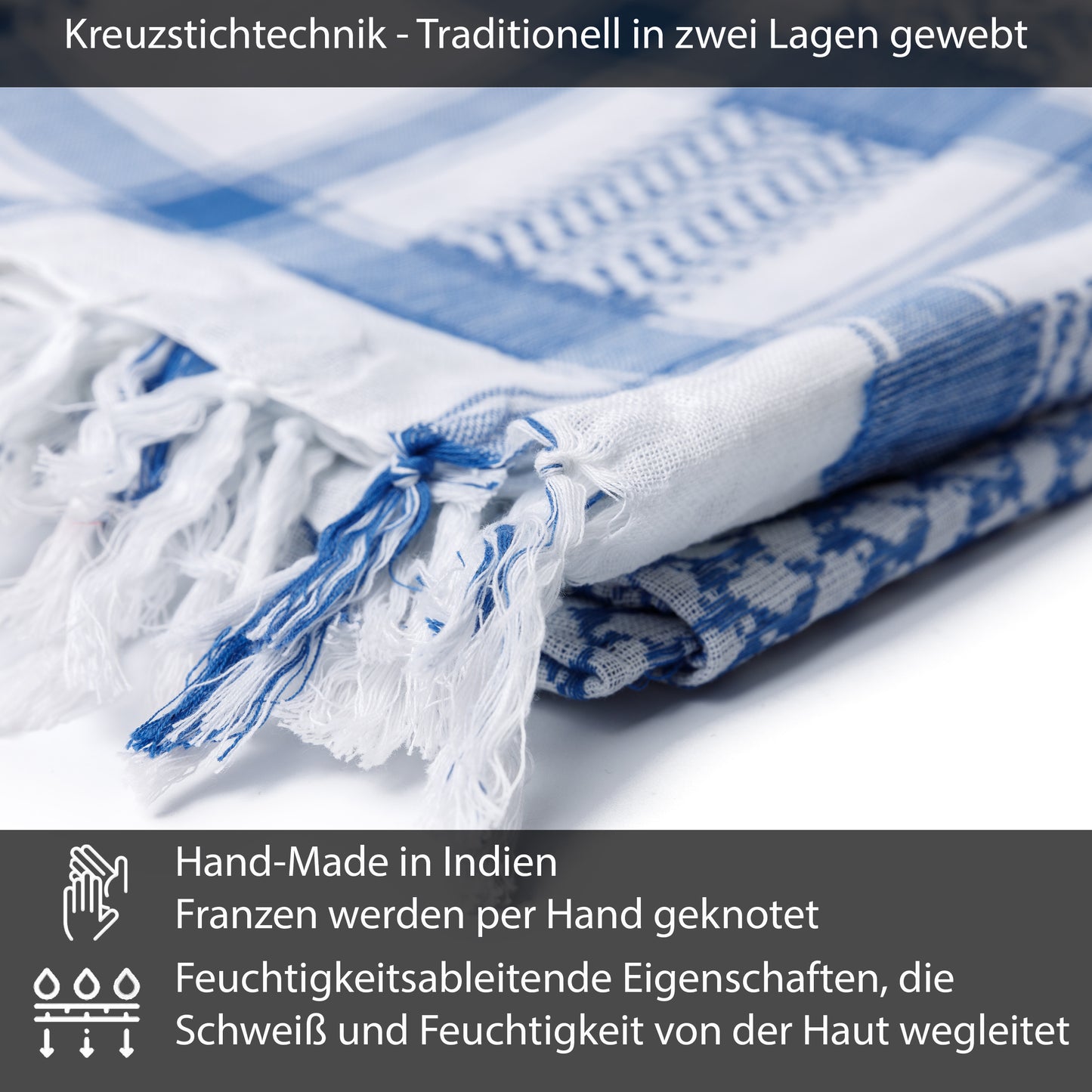 Palästinensertuch Shemagh Kufiya in Blau Weiß - Wild-Clothing