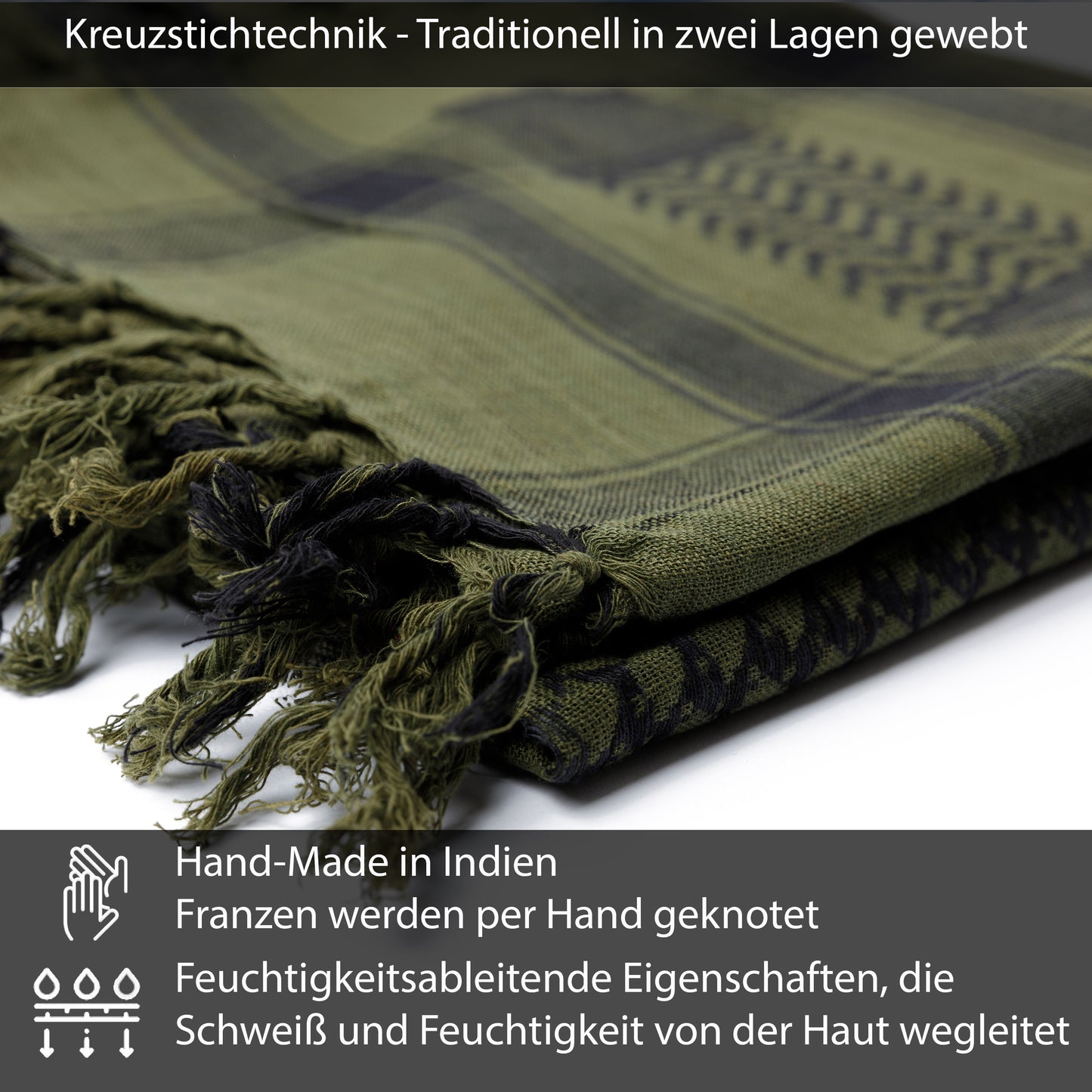 Palästinensertuch Shemagh Kufiya in Schwarz Olivgrün