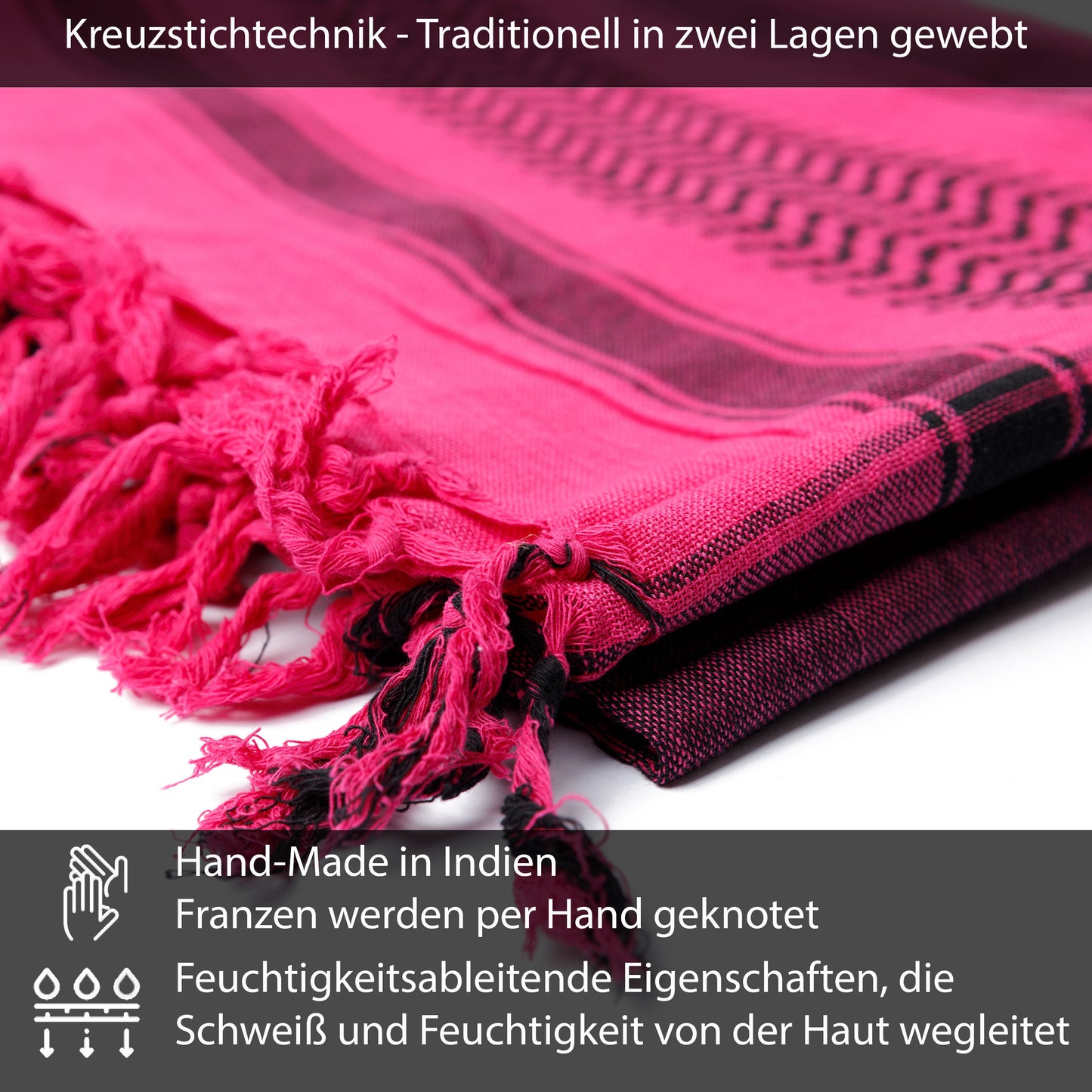 Palästinensertuch Shemagh Kufiya in Schwarz Pink - Wild-Clothing