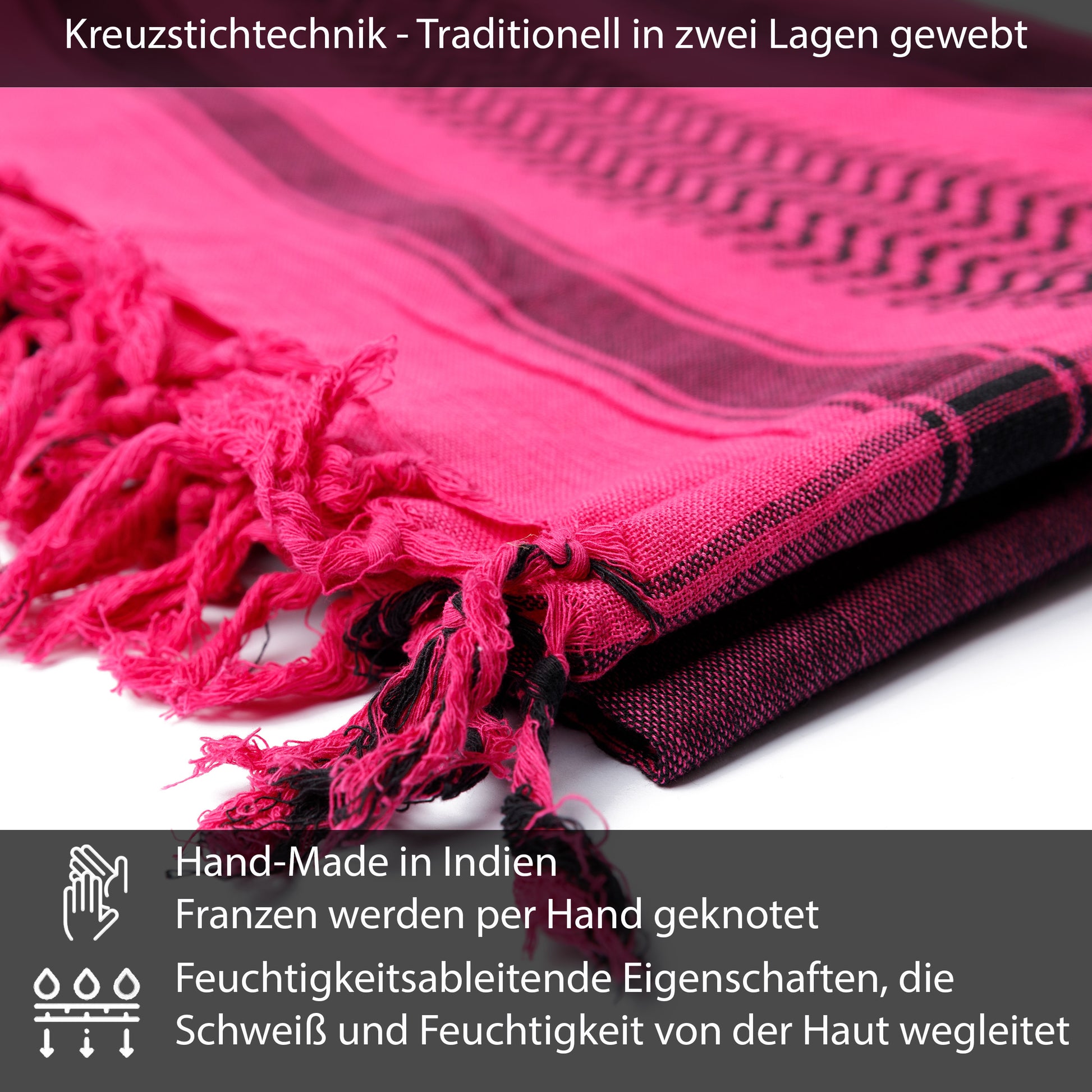 Palästinensertuch Shemagh Kufiya in Schwarz Pink - Wild-Clothing
