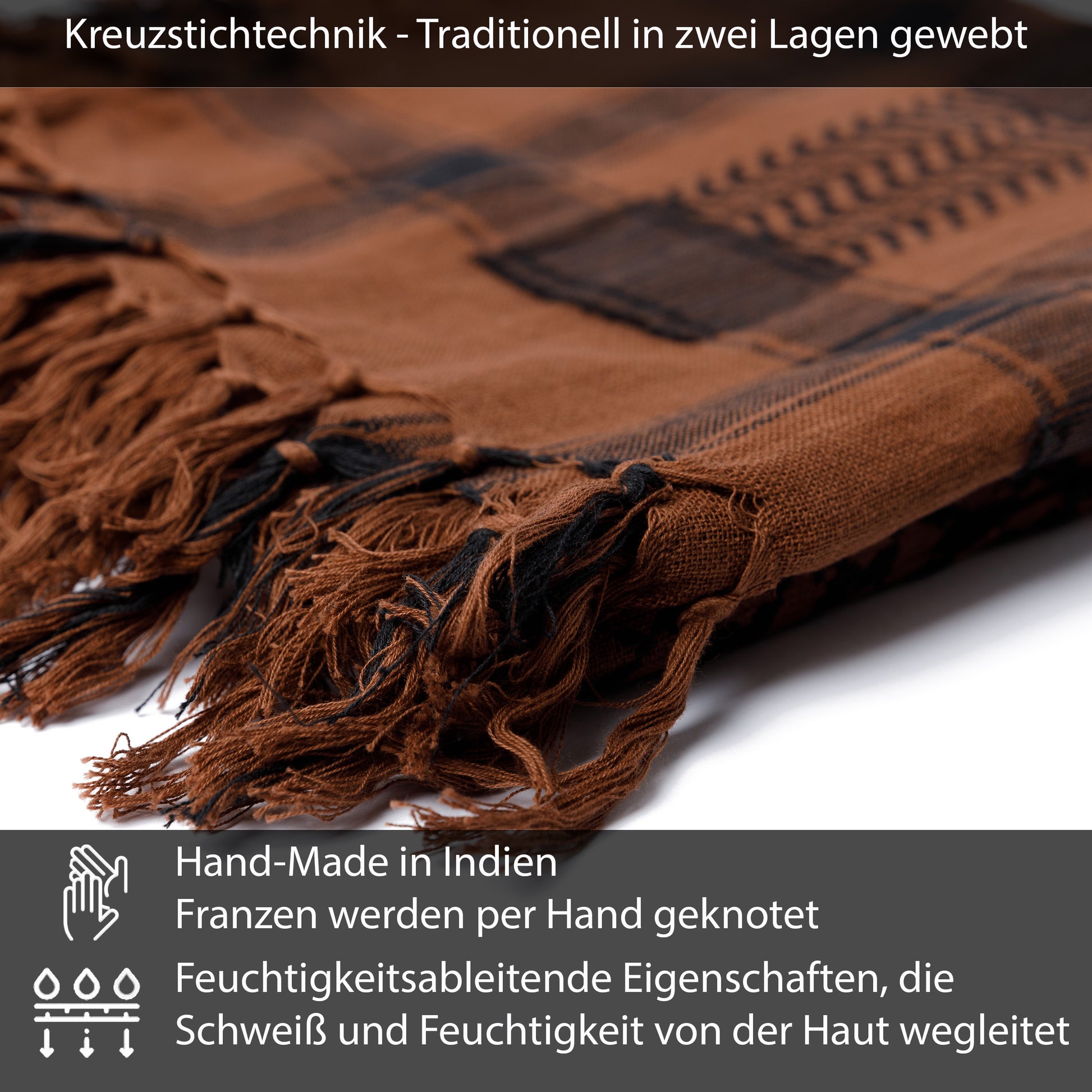 Palästinensertuch Shemagh Kufiya in Braun Schwarz - Wild-Clothing