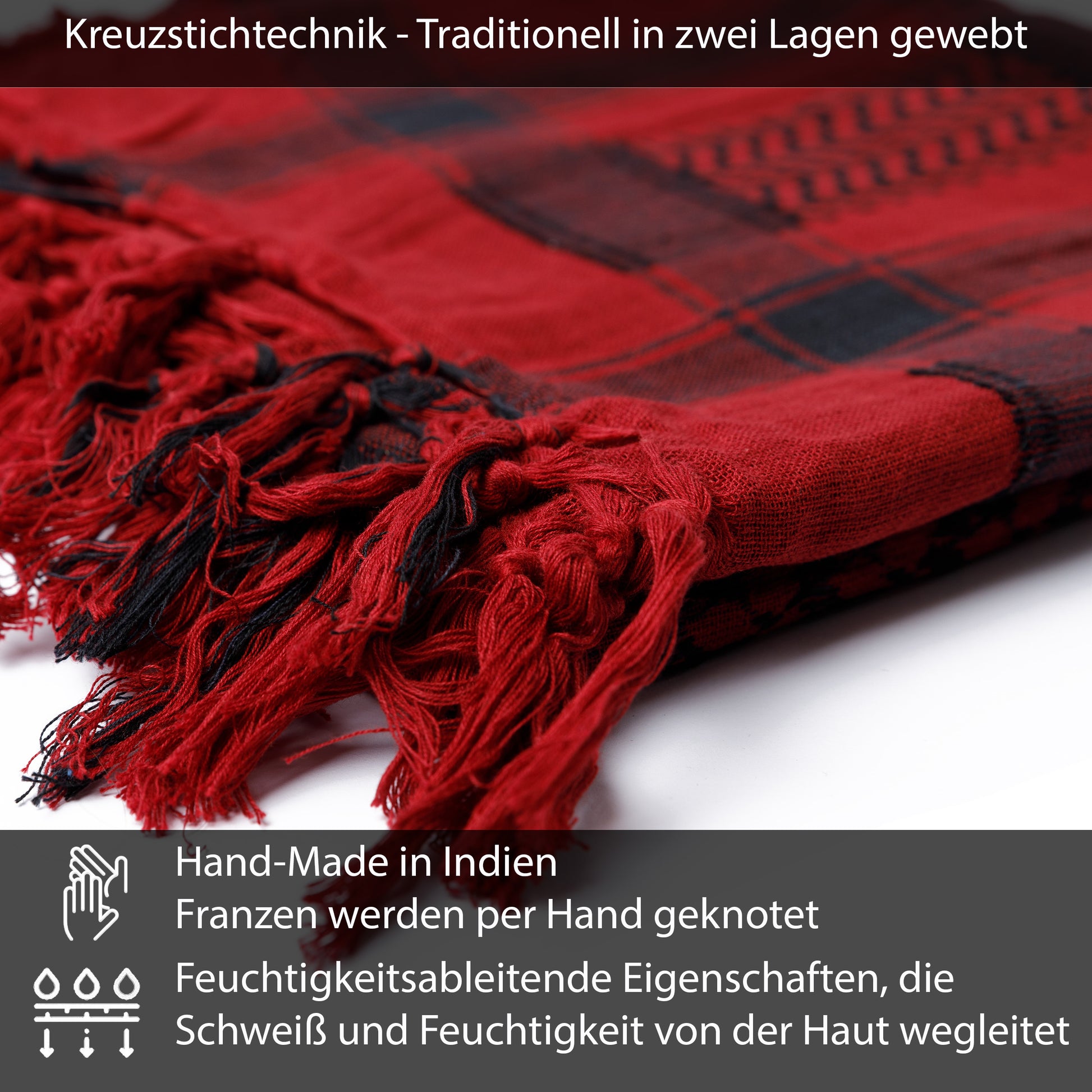 Palästinensertuch Shemagh Kufiya in Bordeaux Rot Schwarz - Wild-Clothing