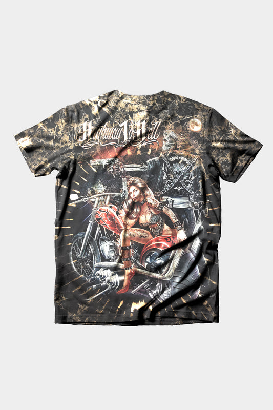 Wild Clothing Gangster-Totenkopf & Sexy Lady Bike Ride Tie-Dye T-Shirt - Wild-Clothing