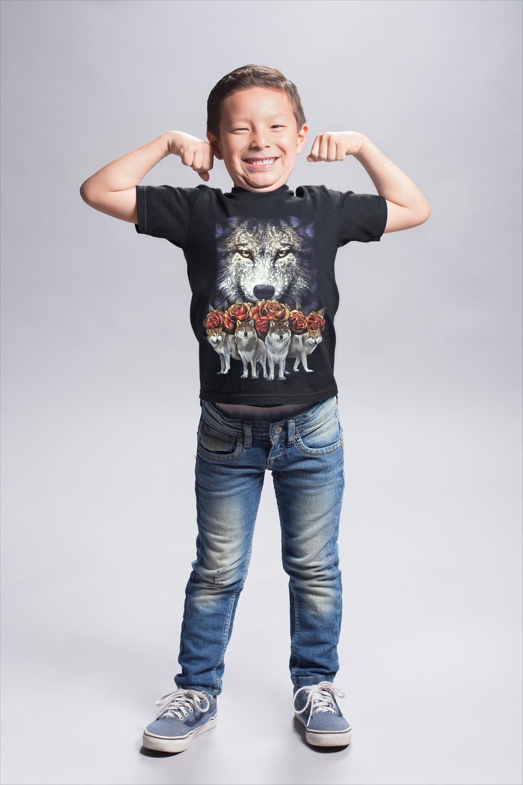 Wild Clothing Wölfen mit Roses Kinder T-Shirt - Wild-Clothing