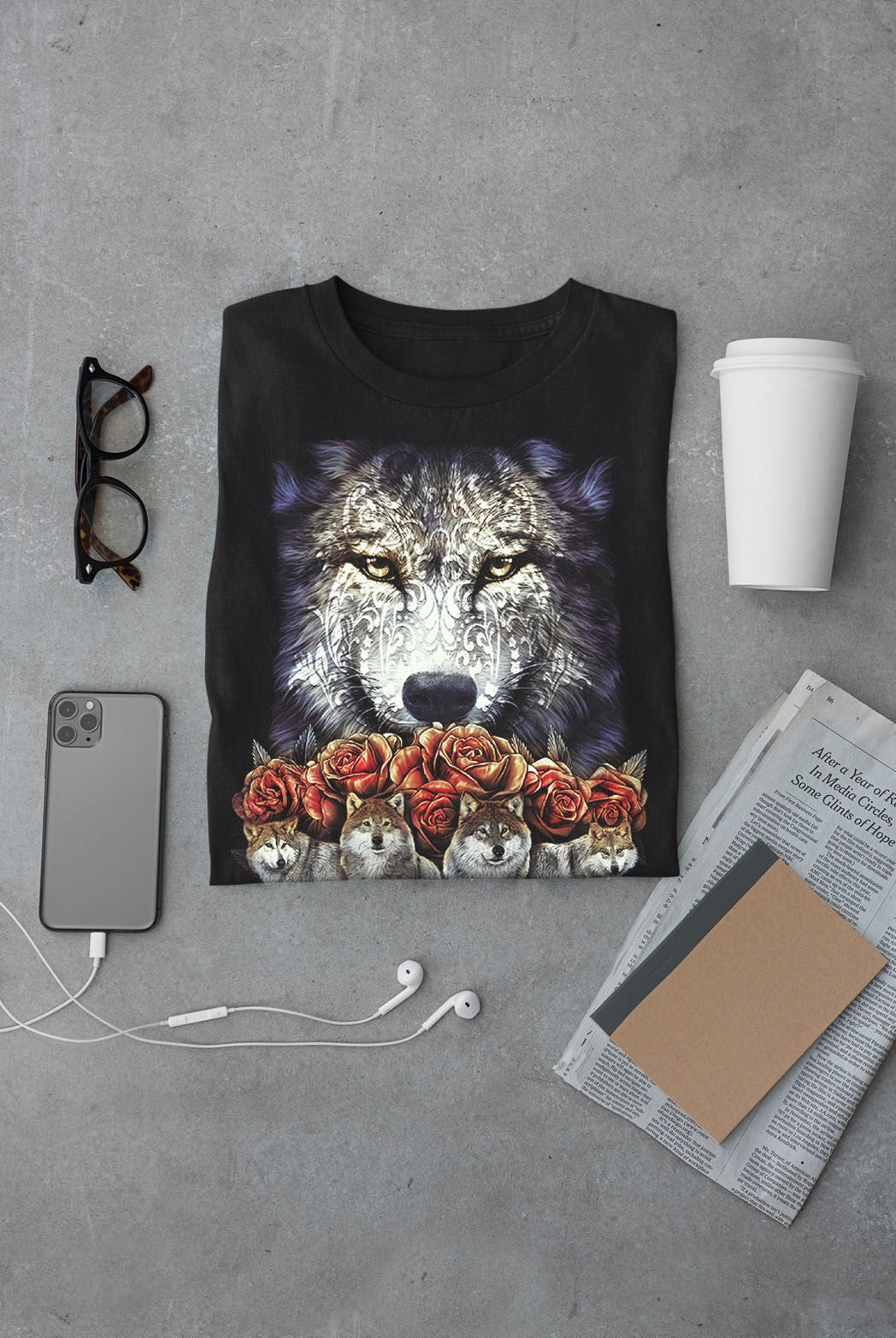 Wild Clothing Wölfen mit Roses Kinder T-Shirt - Wild-Clothing