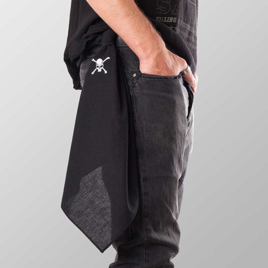 Bandana Halstuch  Schwarz Totenkopf Bestickt 55 cm x 55 cm - Wild-Clothing