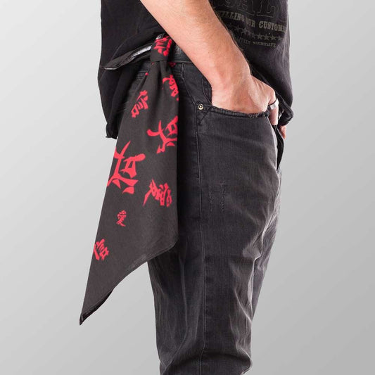 Bandana Halstuch  Schwarz Chinesische Schriftzeichen 55 cm x 55 cm - Wild-Clothing