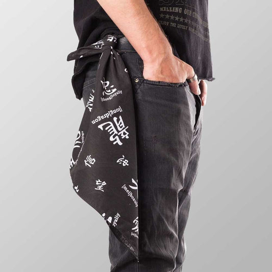 Bandana Halstuch  Schwarz Chinesische Schriftzeichen 55 cm x 55 cm - Wild-Clothing