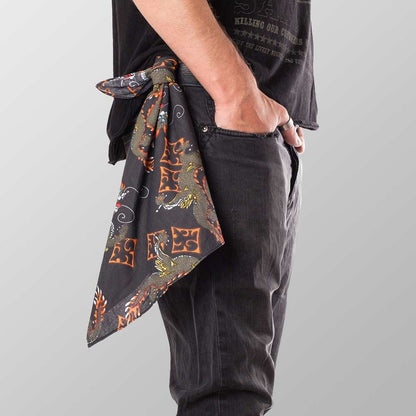 Bandana Halstuch Schwarz Chinesischer Drache 55 cm x 55 cm