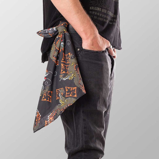Bandana Halstuch Schwarz Chinesischer Drache 55 cm x 55 cm