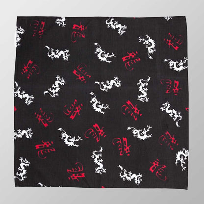Bandana Halstuch Schwarz Drachen und Schriftzeichen 55 cm x 55 cm