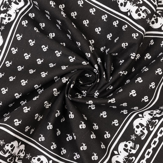 Bandana Halstuch Schwarz Emilbuls Totenkopf Anker mit Aufdruck 55 cm x 55 cm
