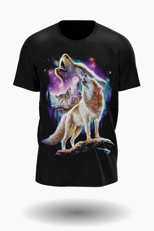 Wild Clothing Wolfsrudel in der Nacht mit Mond und Nordlichter T-Shirt - Wild-Clothing