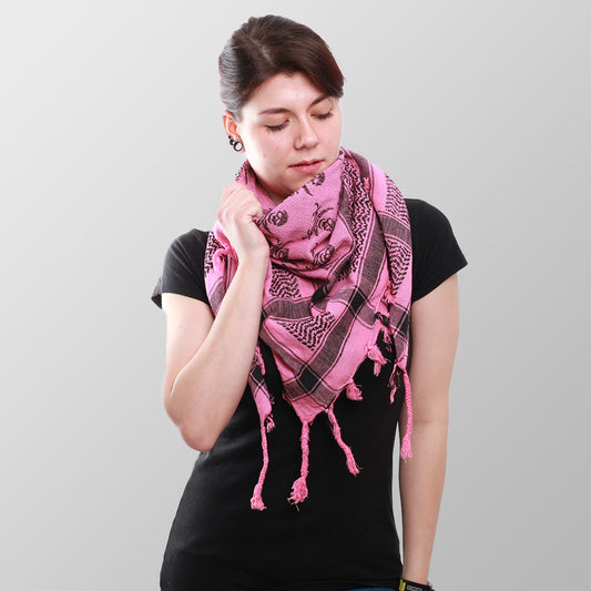 Palästinensertuch Shemagh Kufiya in Pink Schwarz Piraten Muster - Wild-Clothing