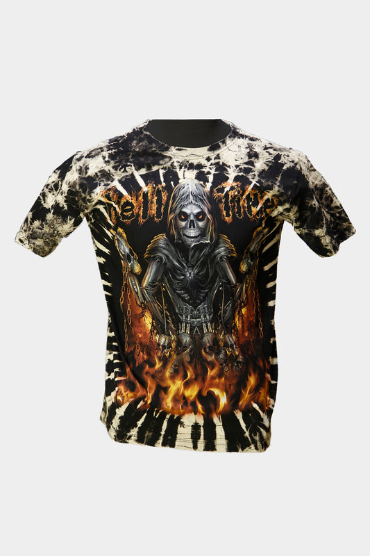 Wild Clothing Feuer Totenkopf-Reaper Biker Inferno Tie-Dye T-Shirt - Wild-Clothing