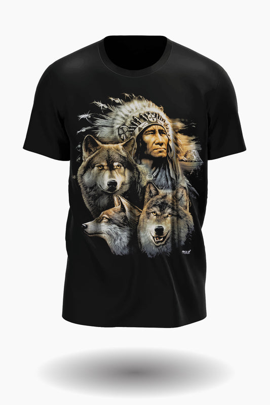 Wild Clothing Indianer mit Wölfen T-Shirt - Wild-Clothing