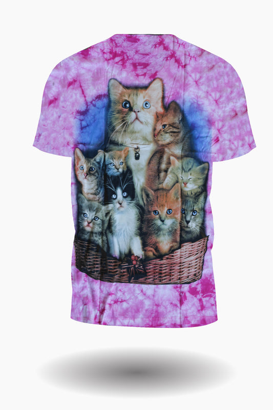 Wild Clothing Katzenfamilie Tie Dye T-Shirt Pink - Wild-Clothing