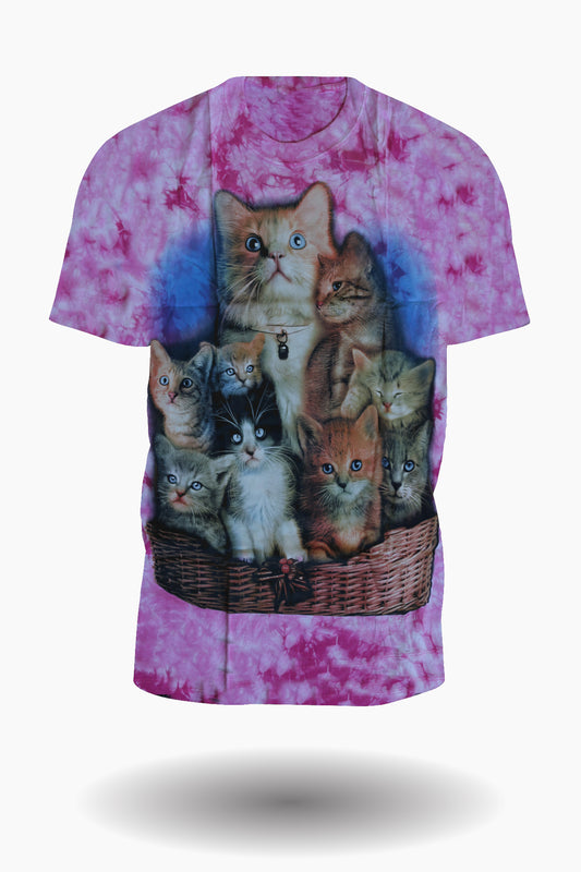 Wild Clothing Katzenfamilie Tie Dye T-Shirt Pink - Wild-Clothing